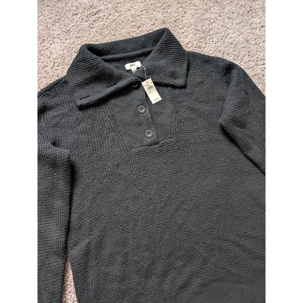 Aerie Oversized CozyUp Waffle Button Sweater Women's XXS Gray Pullover